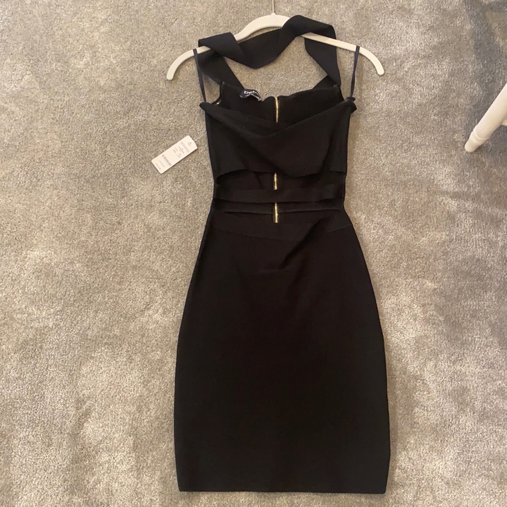 black Bebe cut out dress